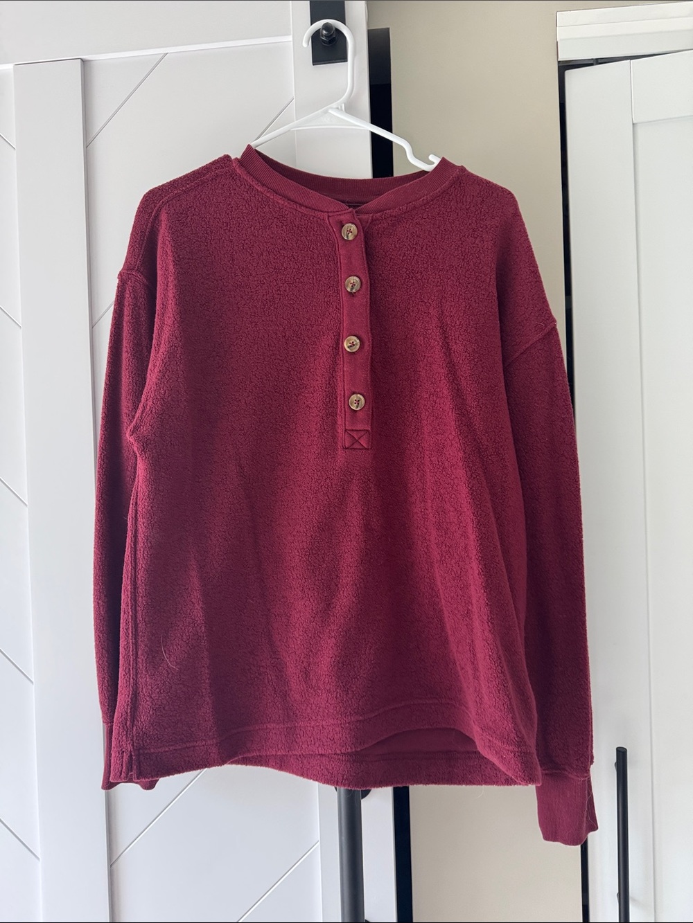 aerie Burgundy Button-Front Henley Pullover